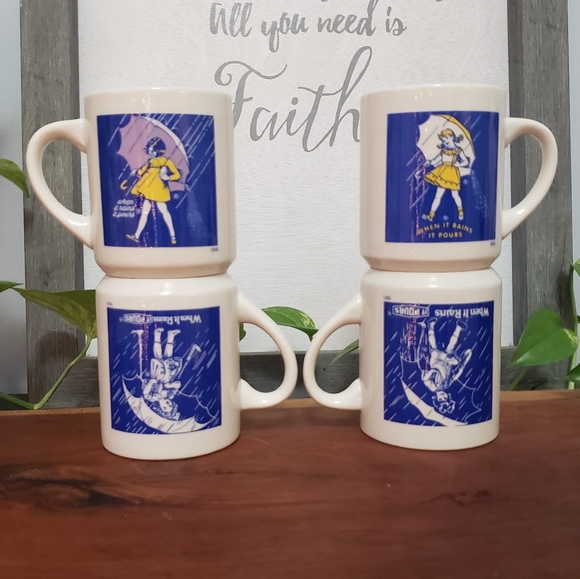 Vintage set of Morton Salt coffee mugs Set of 4 - Picture 2 of 11